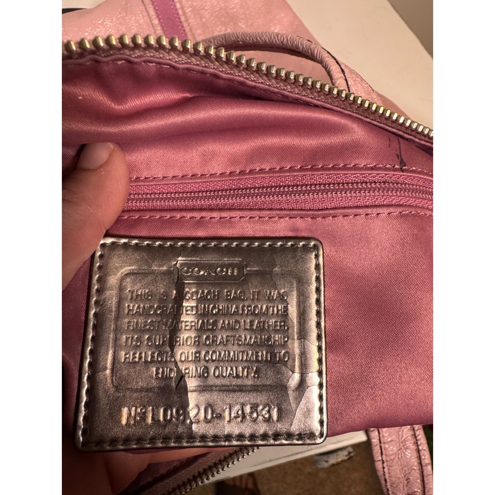 Coach Poppy Pink Leather Tote Bag Metallic Trim Ring Pulls 14531 - Picture 6 of 11